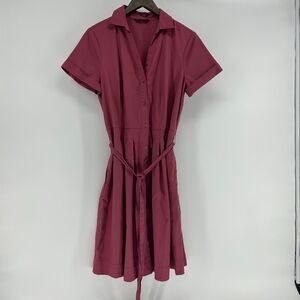 Brooks Brothers Belted Shirt Dress Women 6 Mauve Pink Short Sleeve Fit Flare